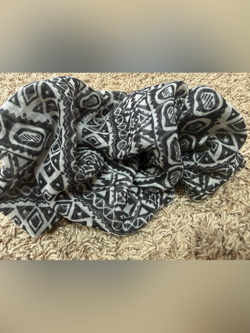 Boho Black and White Tribal Pattern infinity scarf/sarong cover up 19 x 70”